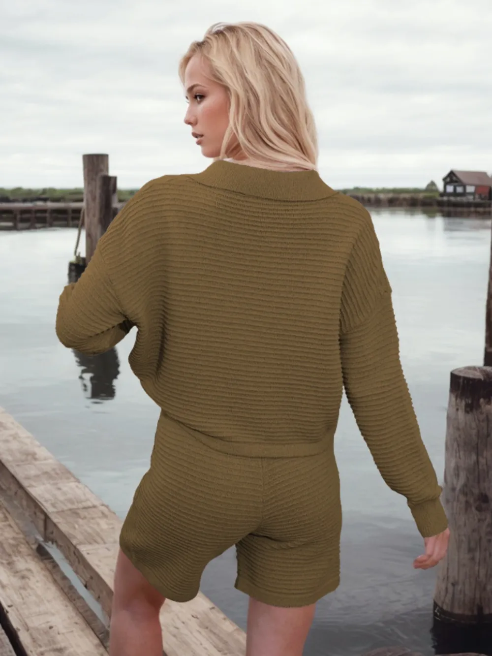 Johnny Collar Long Sleeve Top and Shorts Sweater Set, image 20