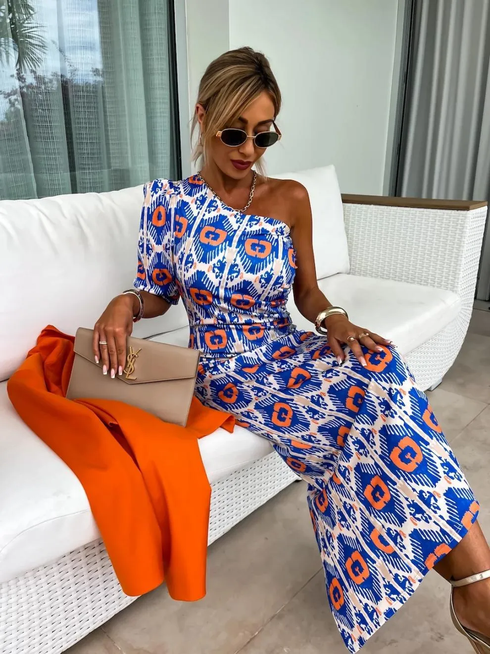 Slit Printed Single Shoulder Midi Dress, image 9