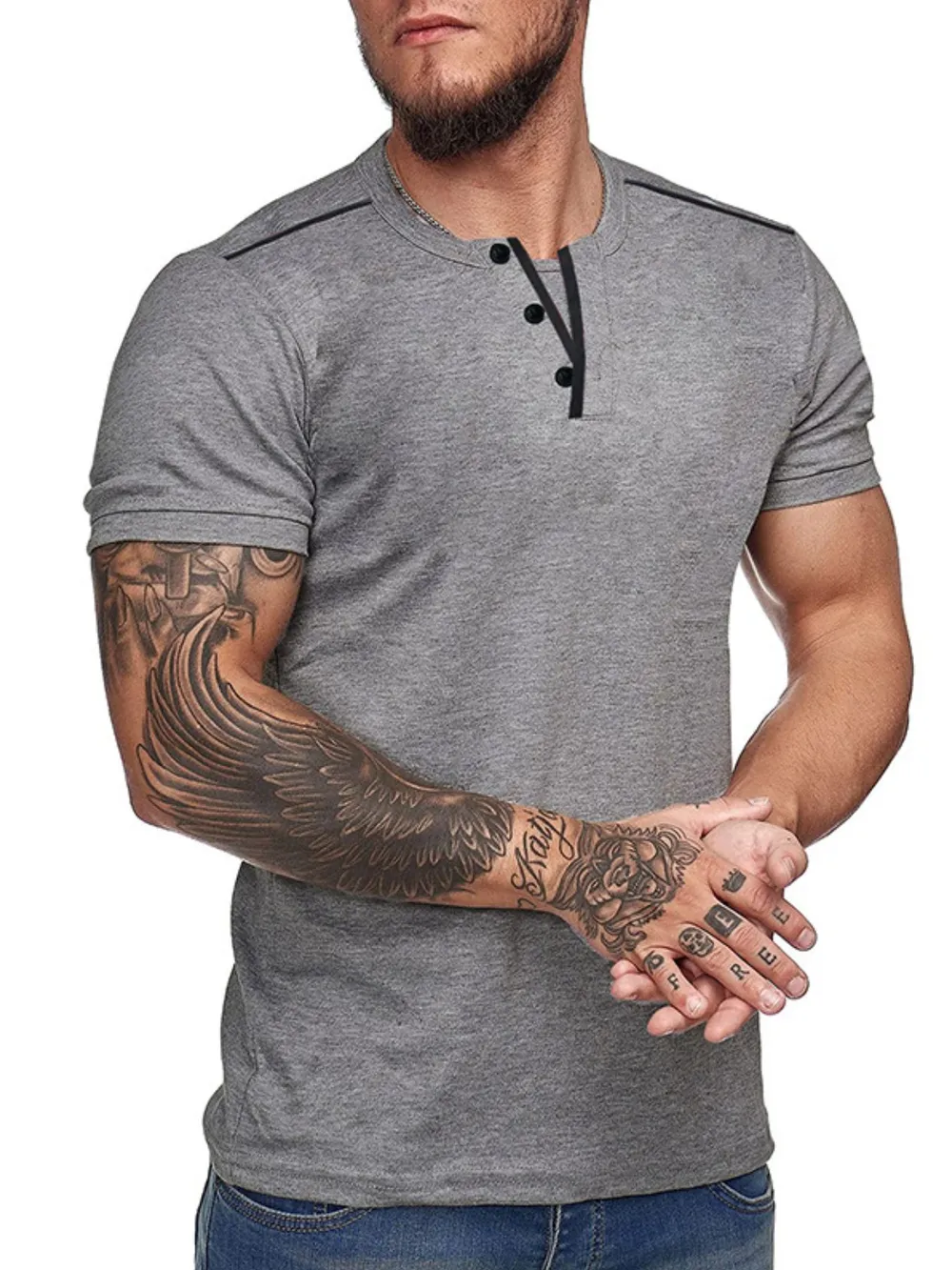 Men's Casual Henley Short Sleeve T-Shirt with Contrast Trim, image 8