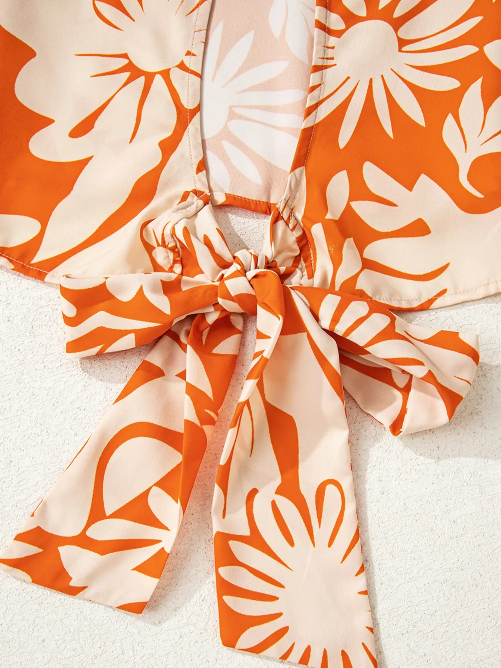 Printed Tie Back Balloon Sleeve Blouse, image 8