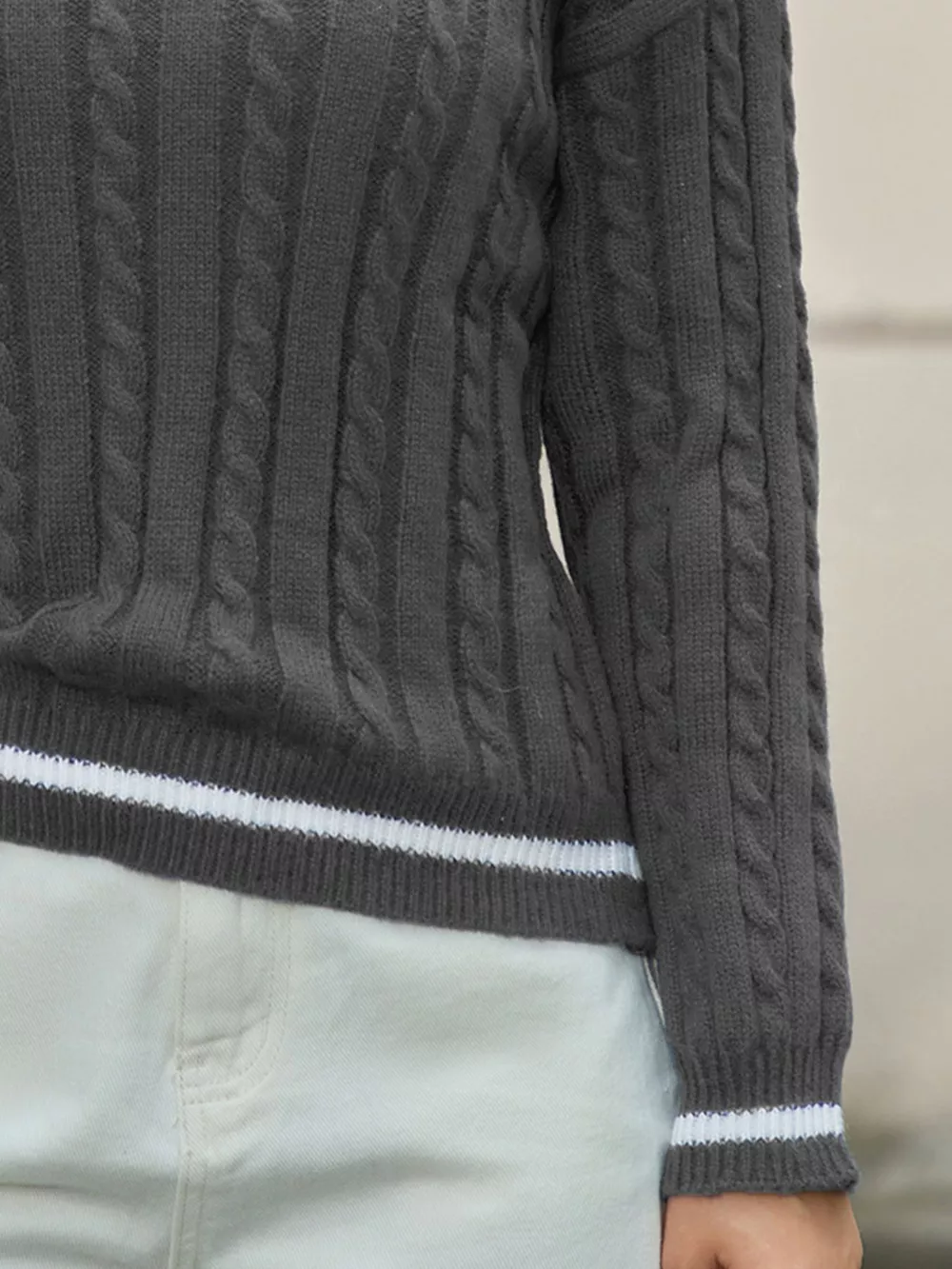 Classic Cable Knit V-Neck Sweater, image 12
