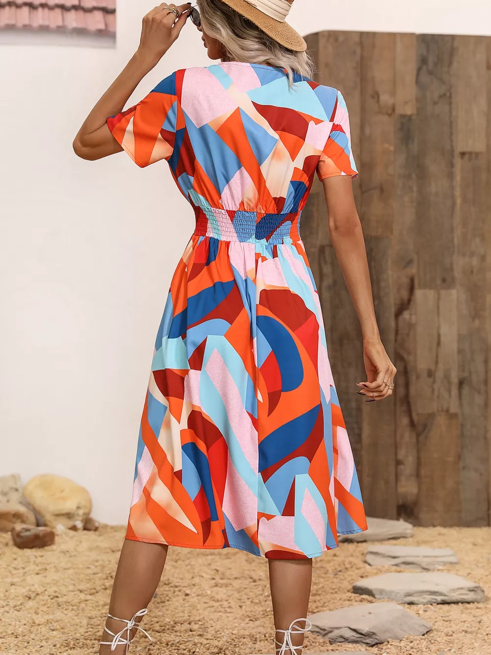 Printed Short Sleeve Midi Dress, image 7