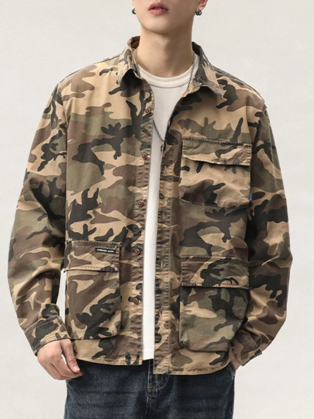Men's Plus Size Casual Camouflage Cargo Shirt, image 3