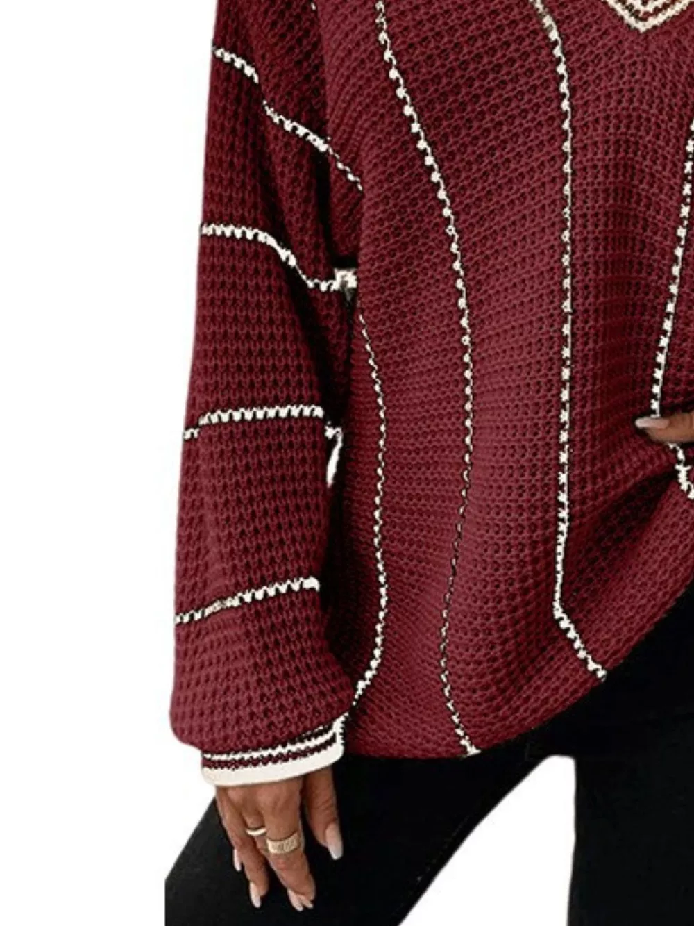 V-Neck Textured Knit Sweater, image 6