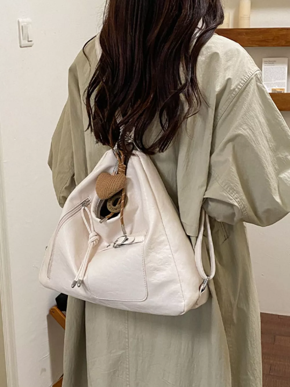 PU Leather Crossbody Bag with Heart Charm, image 3