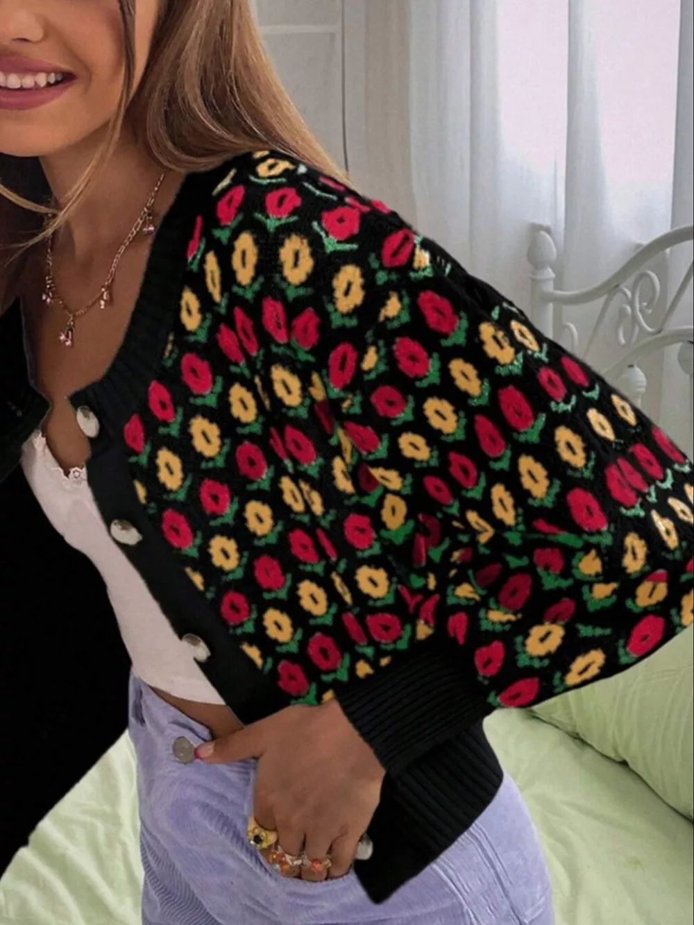 Floral Button Up Long Sleeve Cardigan, image 9