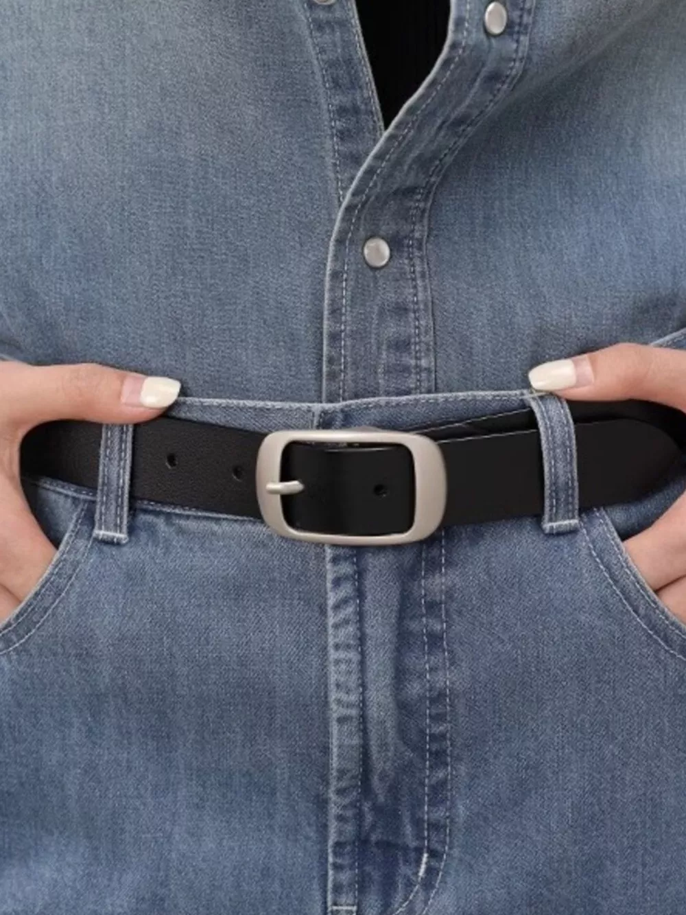 Leather Belt with Silver Buckle, image 3