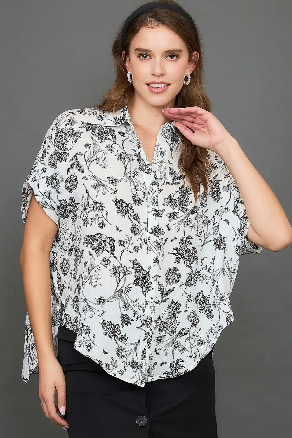 Full Size Two Tone Floral Print Top Plus Size