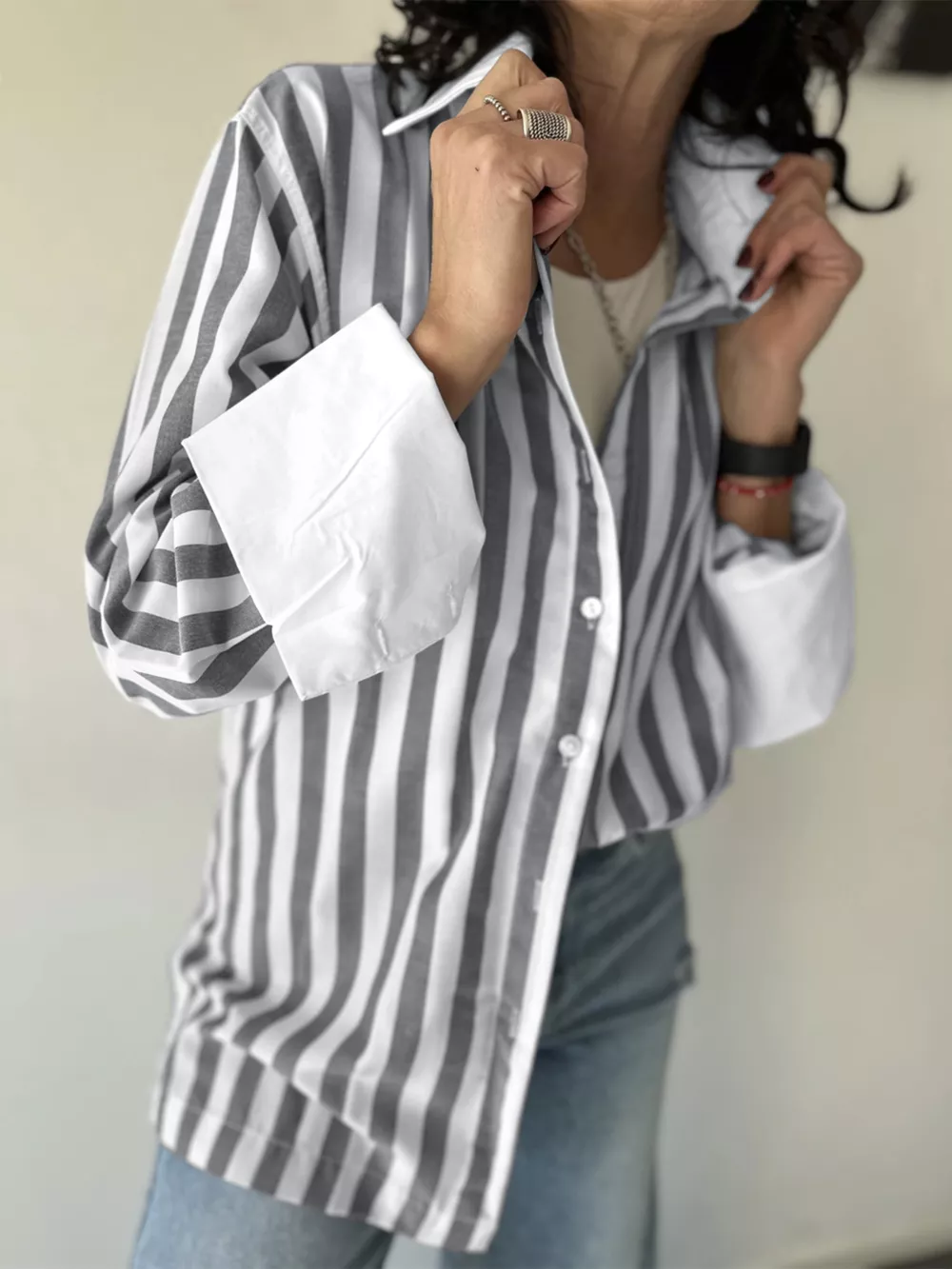 Striped Oversized Button-Up Shirt, image 4