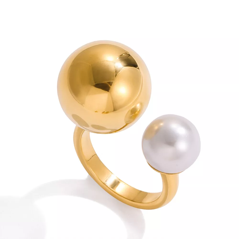 18K Gold-Plated Orb & Pearl Open Ring, image 9