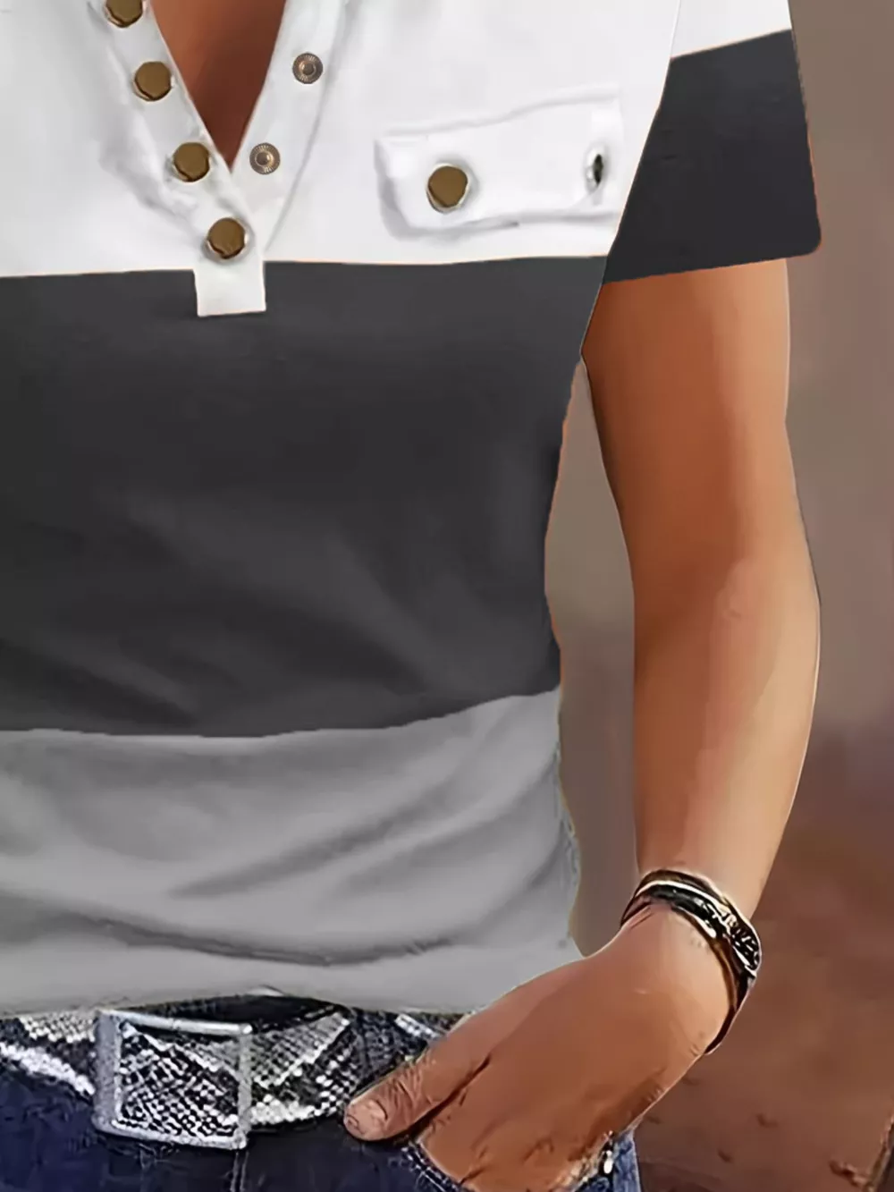 Color Block Short Sleeve Casual T-Shirt, image 7