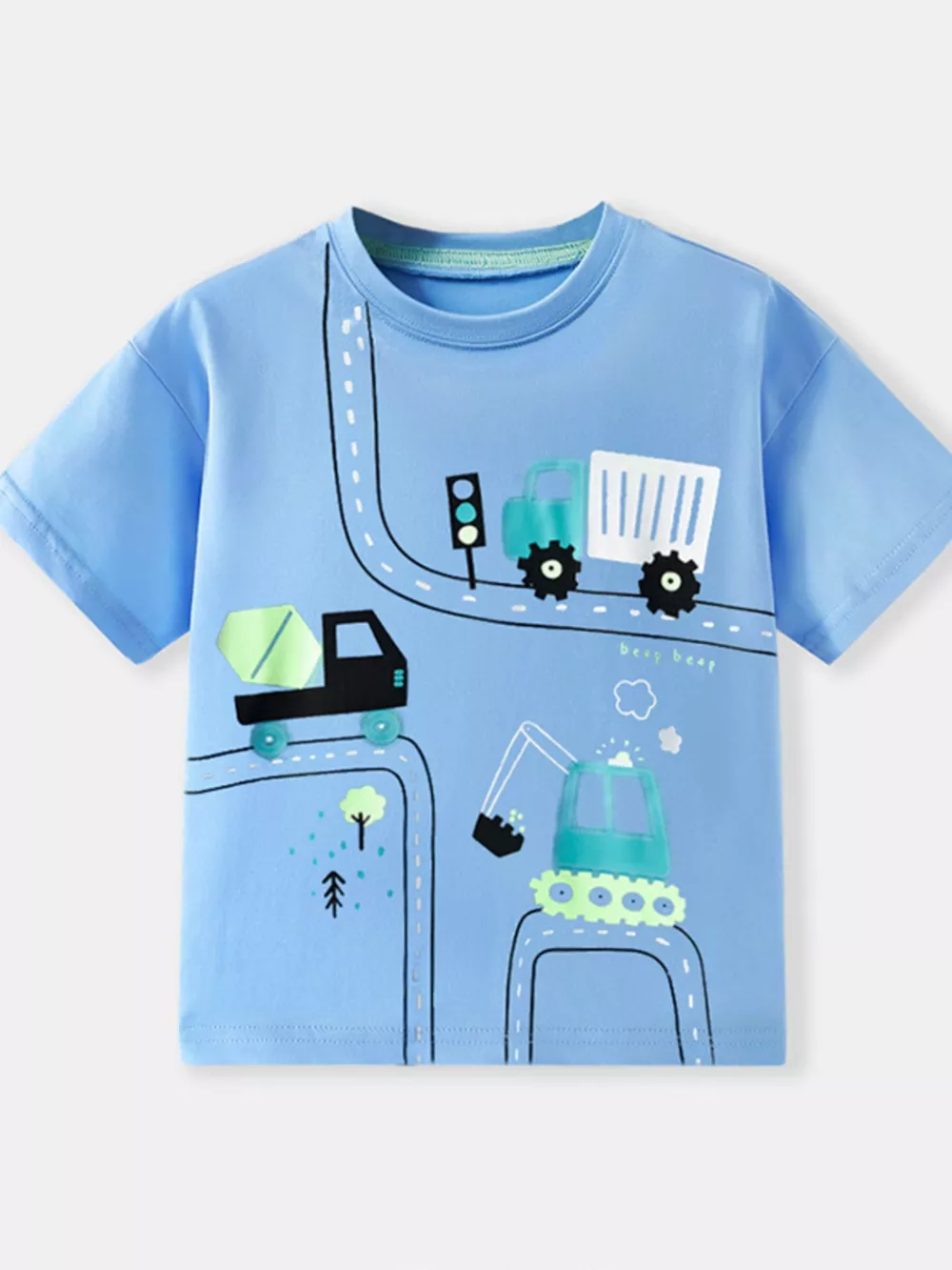 Children's Cartoon Construction Vehicle Print Short Sleeve T-Shirt, image 2