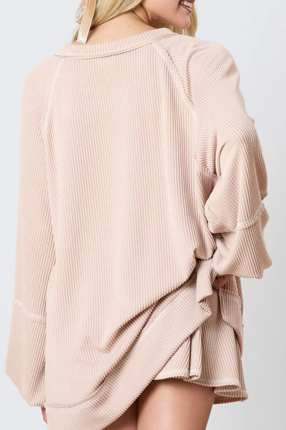 Texture Round Neck Long Sleeve Top and Skirt Set, image 5