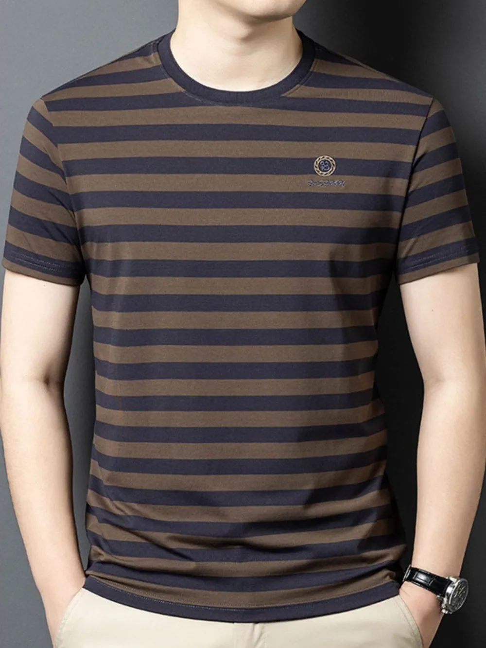 Men's Plus Size Striped Round Neck T-Shirt