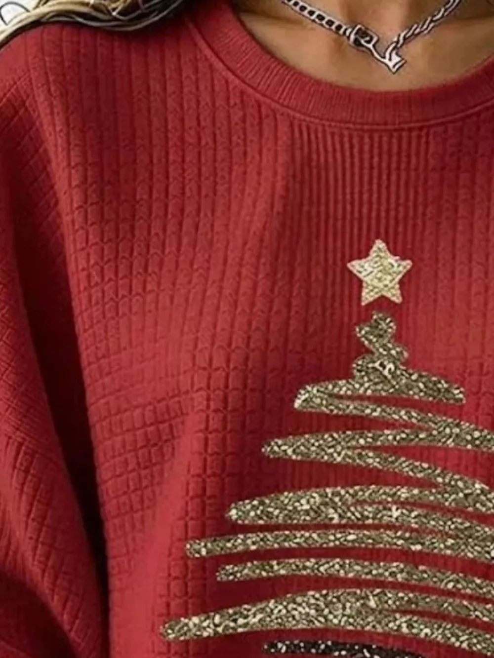 Full Size  Festive Christmas Tree Graphic Ribbed Sweatshirt Plus Size, image 2