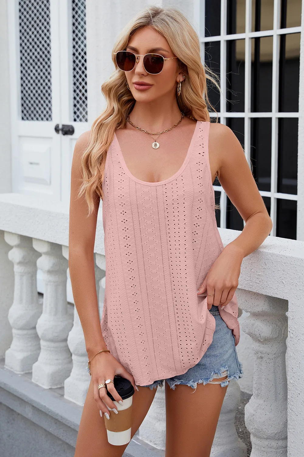 Eyelet Scoop Neck Wide Strap Tank, image 19