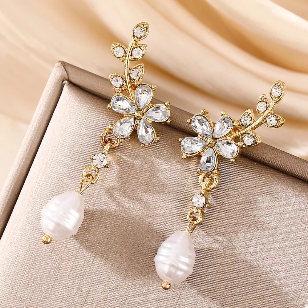 Flower Pearl Drop Earrings, image 4