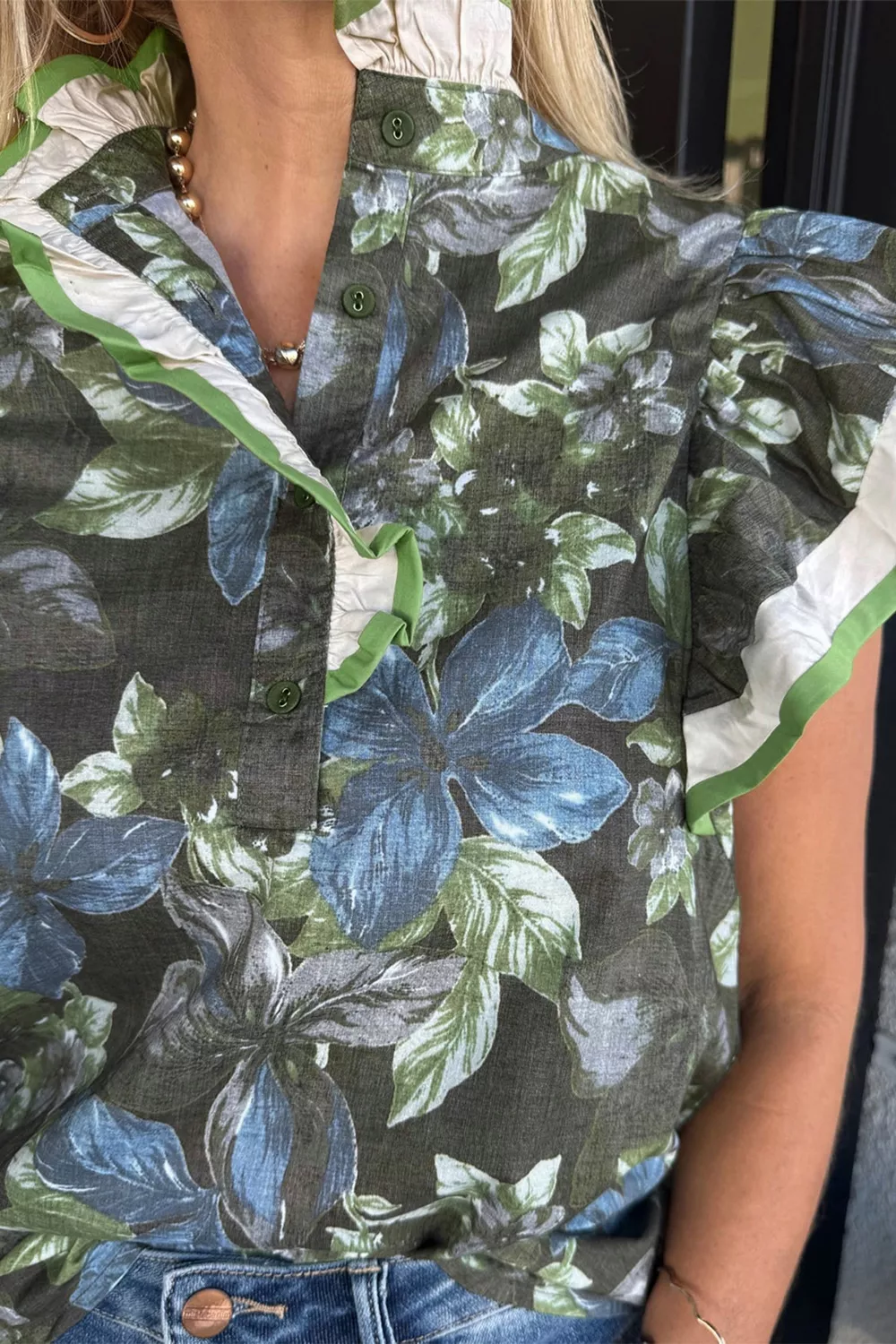 Ruffled Short Sleeve Floral Summer Blouse, image 3