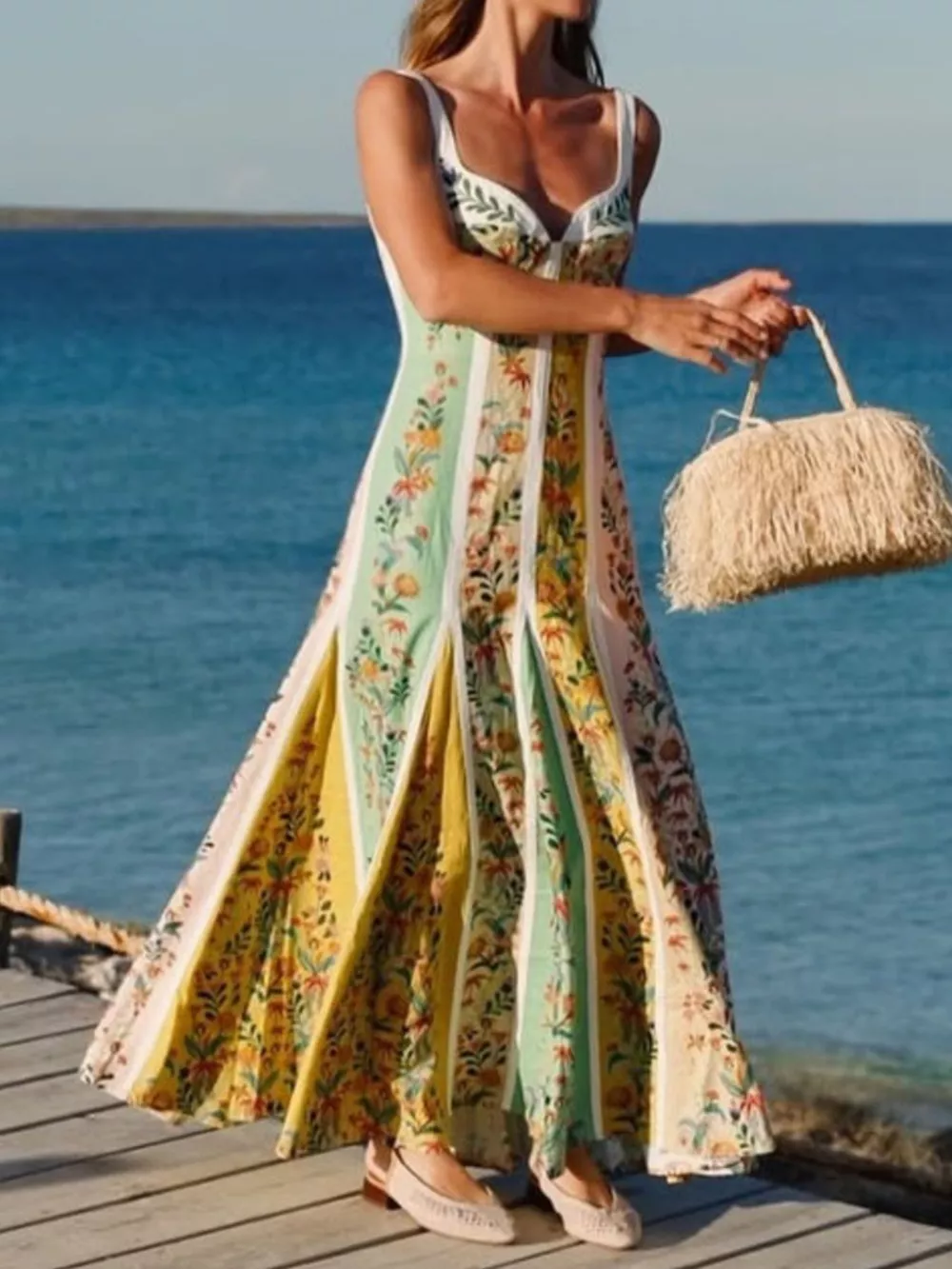 Floral Print Sweetheart Neck Maxi Dress, image 6