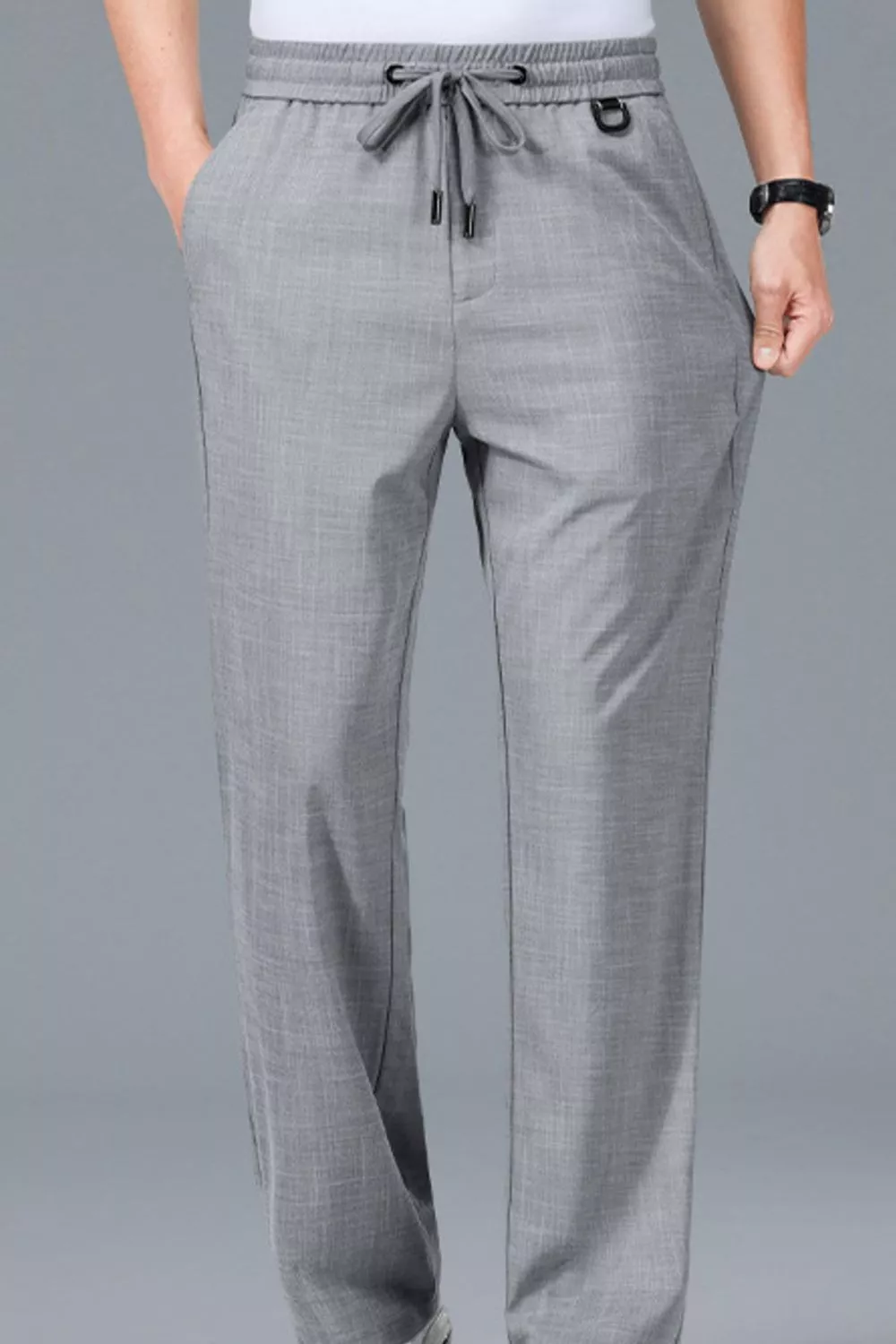 Men's Plus Size Casual Drawstring Straight-Leg Pants, image 3