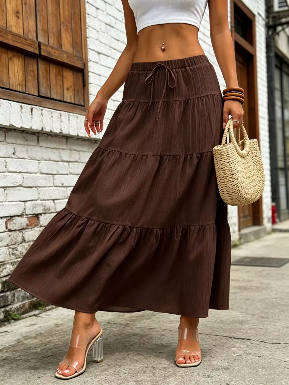 Tiered Maxi Skirt with Drawstring Waist, image 7