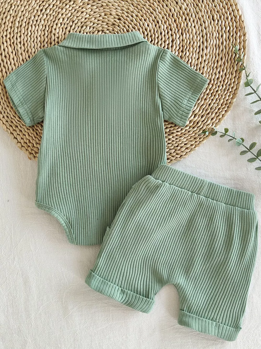 Children's Ribbed Knit Polo Bodysuit & Shorts Set, image 6