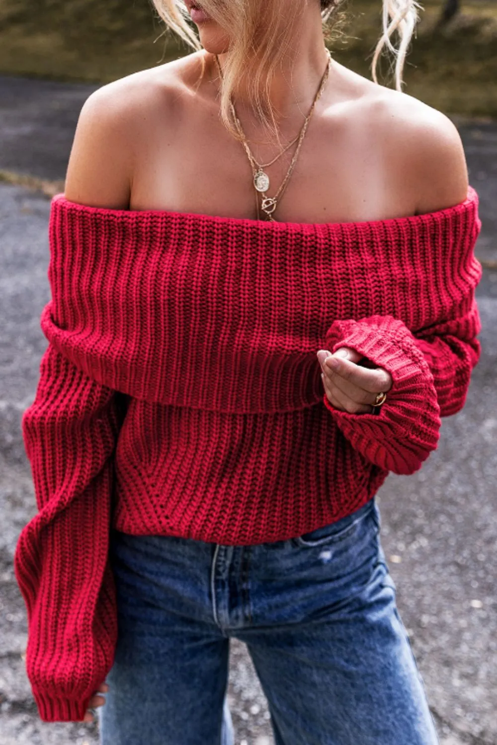 Off-Shoulder Long Sleeve Sweater, image 7