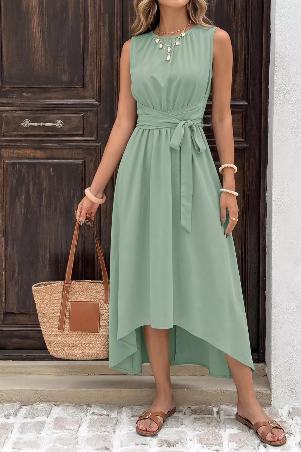 Sleeveless High-Low Hem A-Line Dress, image 4
