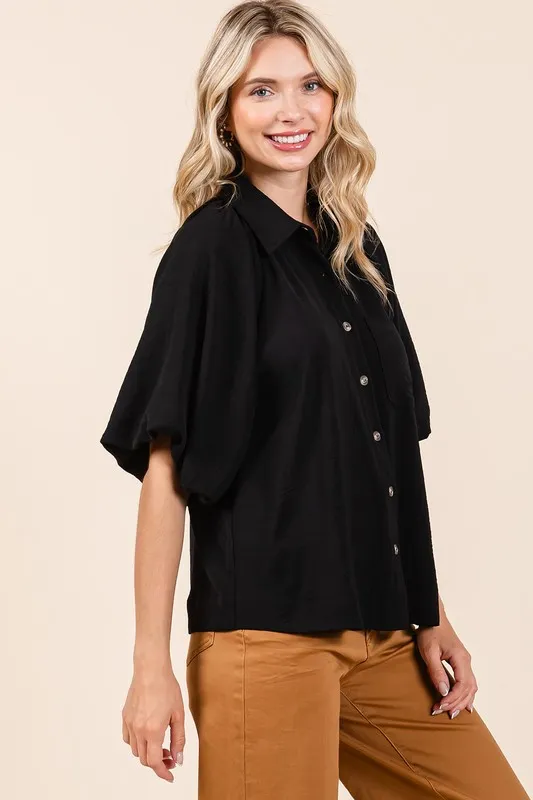 Airflow Short Bubble Sleeve Button Down Shirt, image 4