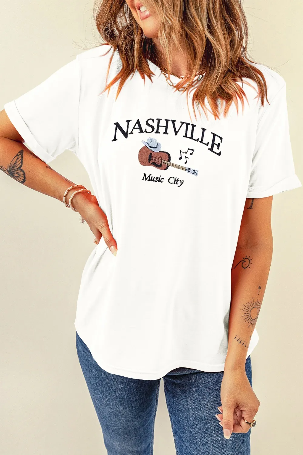 Guitar NASHVILLE Music City Print Crewneck Tee, image 6