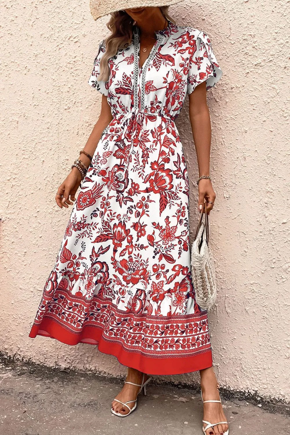 Printed Notched Short Sleeve Dress, image 8