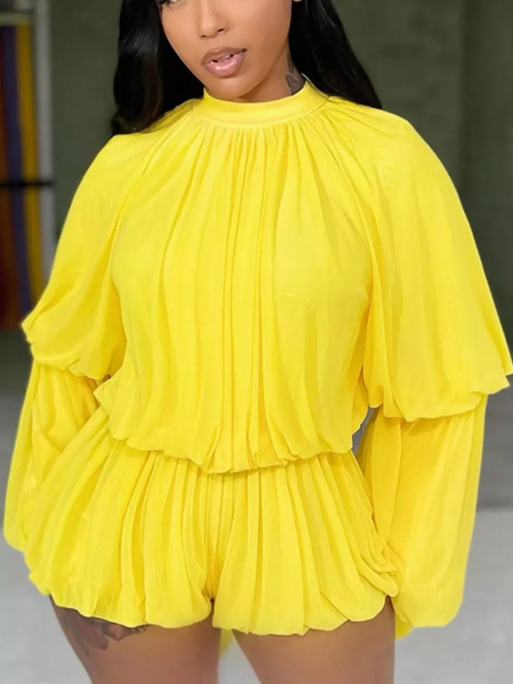 Elegant Pleated Bell Sleeve Romper, image 2
