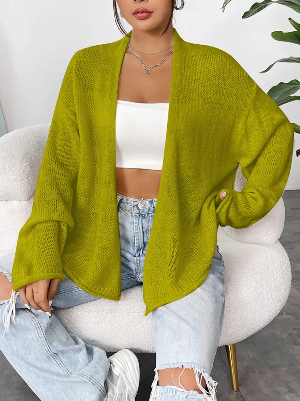 Open Front Dropped Shoulder Cardigan, image 6
