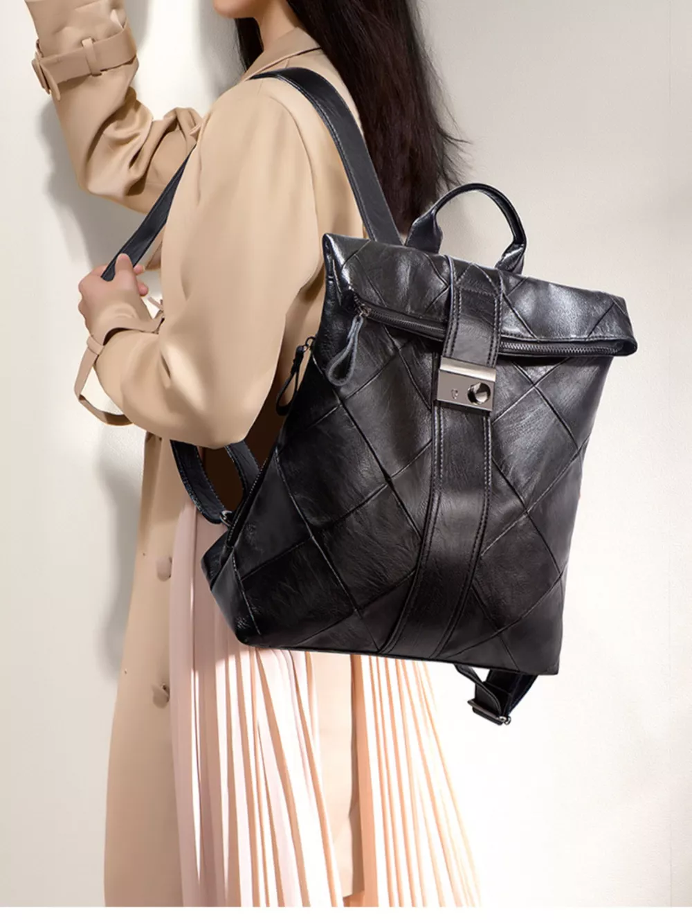 Quilted Leather Backpack Bag, image 3