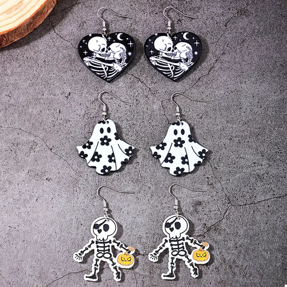 3 Pair Halloween Themed Acrylic Dangle Earrings, image 3
