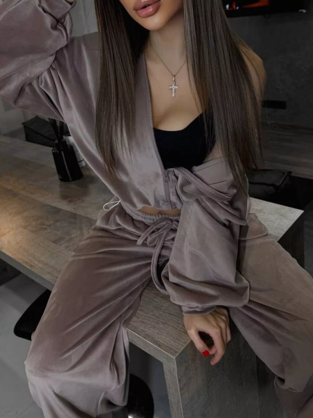 Zip Up Hoodie and Wide-Leg Pants Set, image 13