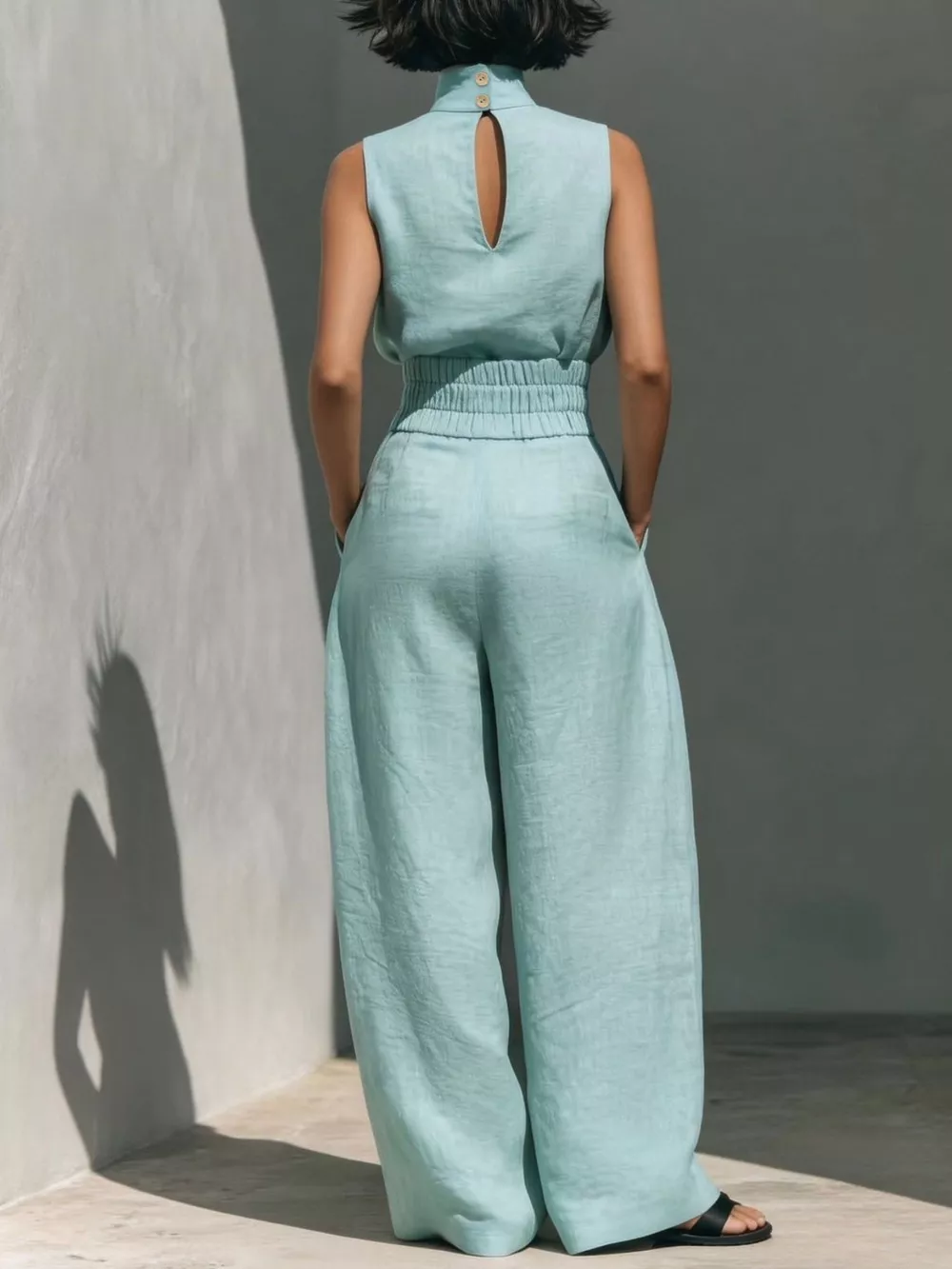 Turtleneck Sleeveless Top and Wide-Leg Pants Set, image 4