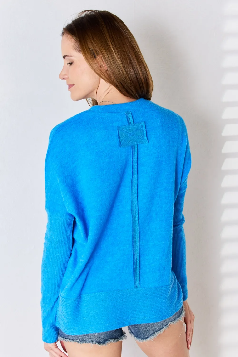 Ribbed Trim Round Neck Long Sleeve Top, image 2