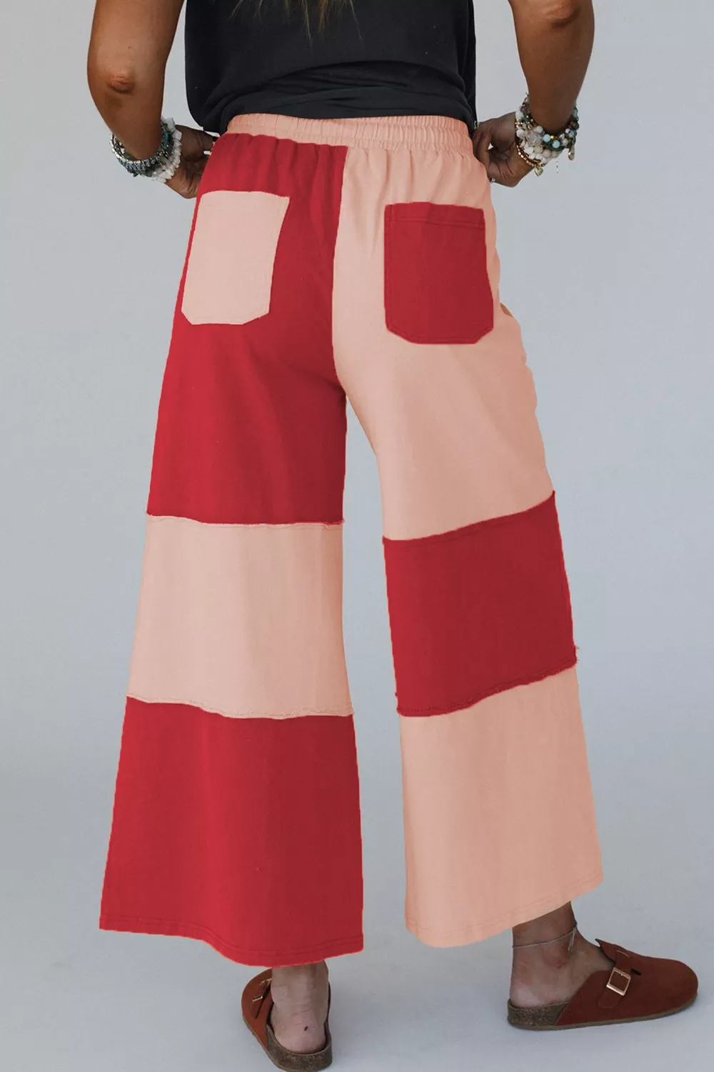 Color-Block Wide-Leg Drawstring Pants, image 2