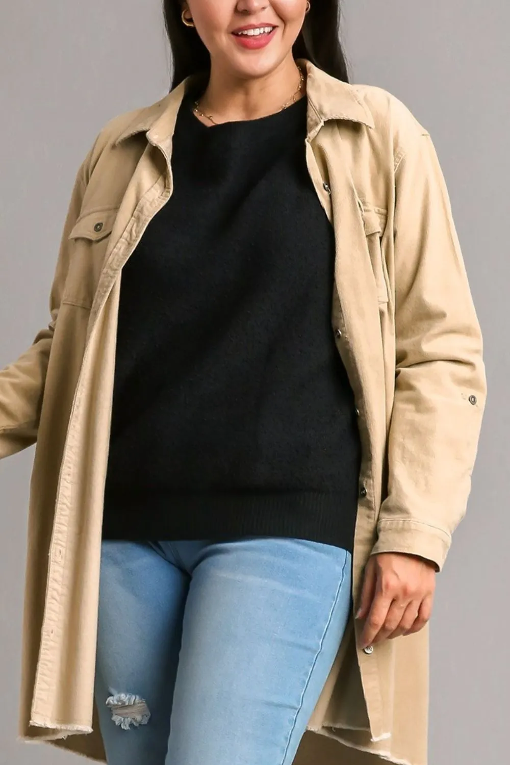 Full Size Round Neck Long Sleeve Sweater Plus Size, image 3
