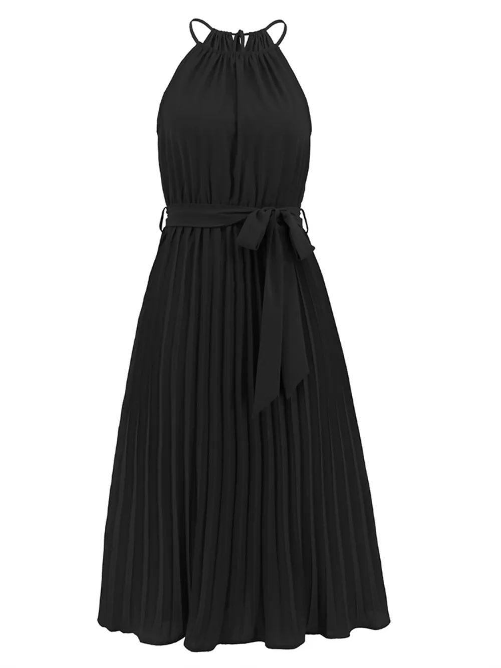 Pleated Spaghetti Strap Tie Waist Midi Dress, image 16