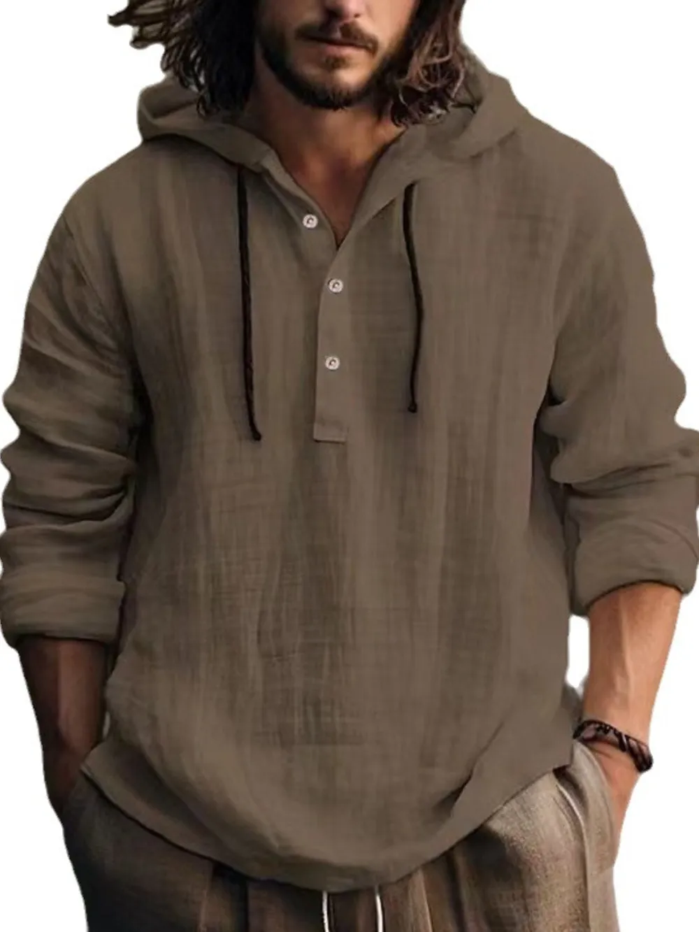 Men's Full Size Half Button Long Sleeve Hoodie, image 4
