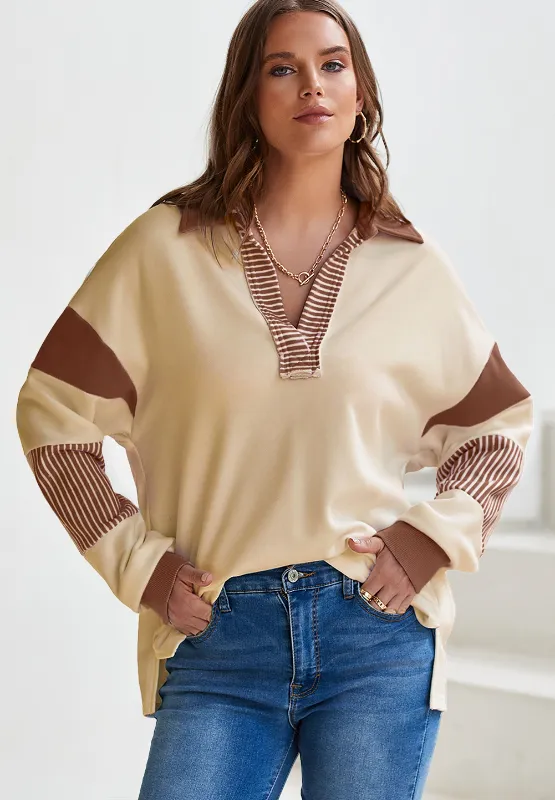Color Block Johnny Collar Long Sleeve Sweatshirt, image 13