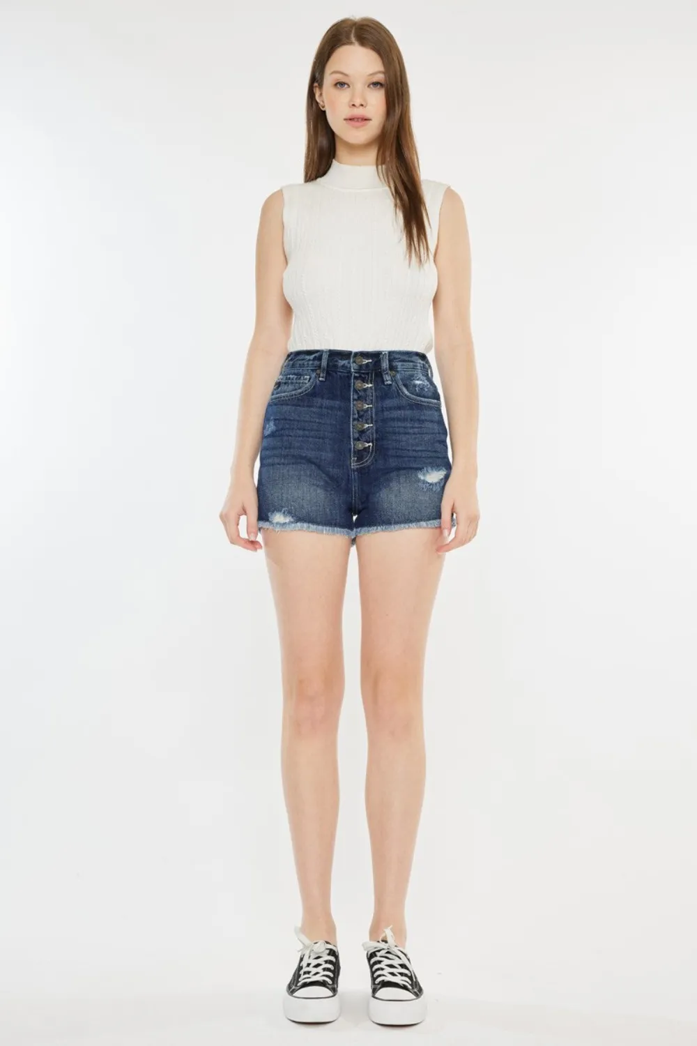 Raw Hem Button Fly Denim Shorts, image 4