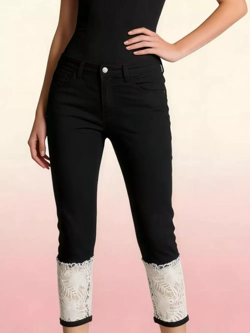 Full Size Lace Trimmed Capri Jeans Plus Size, image 5