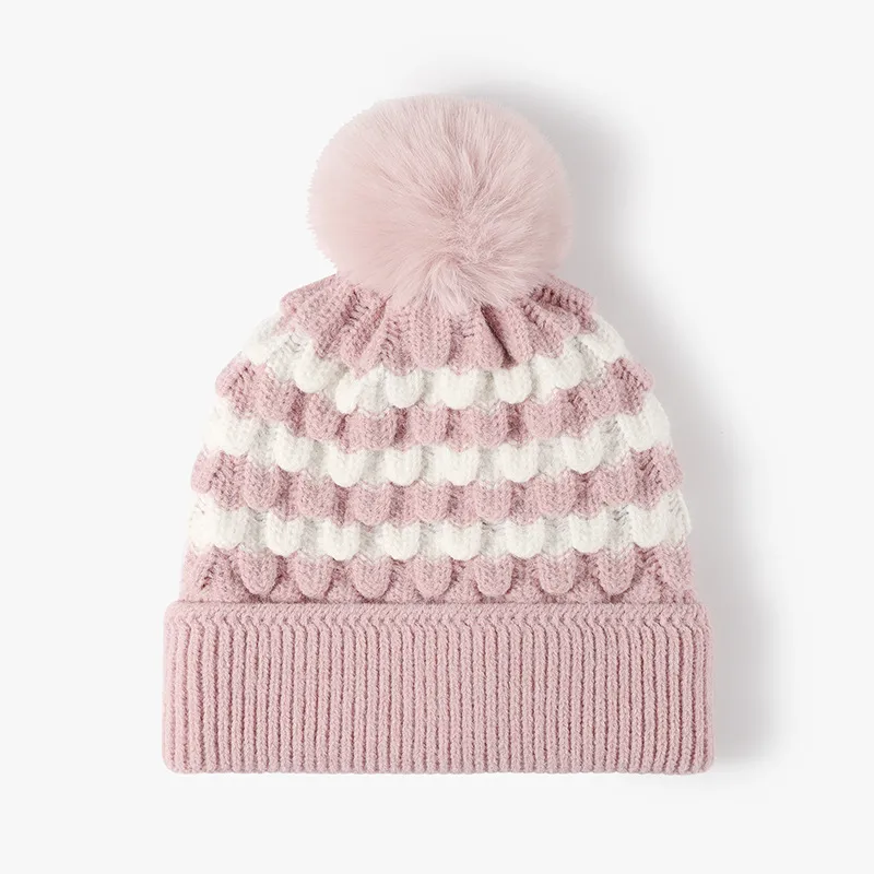 Striped Contrast Knit Hat with Pom-pom, image 3
