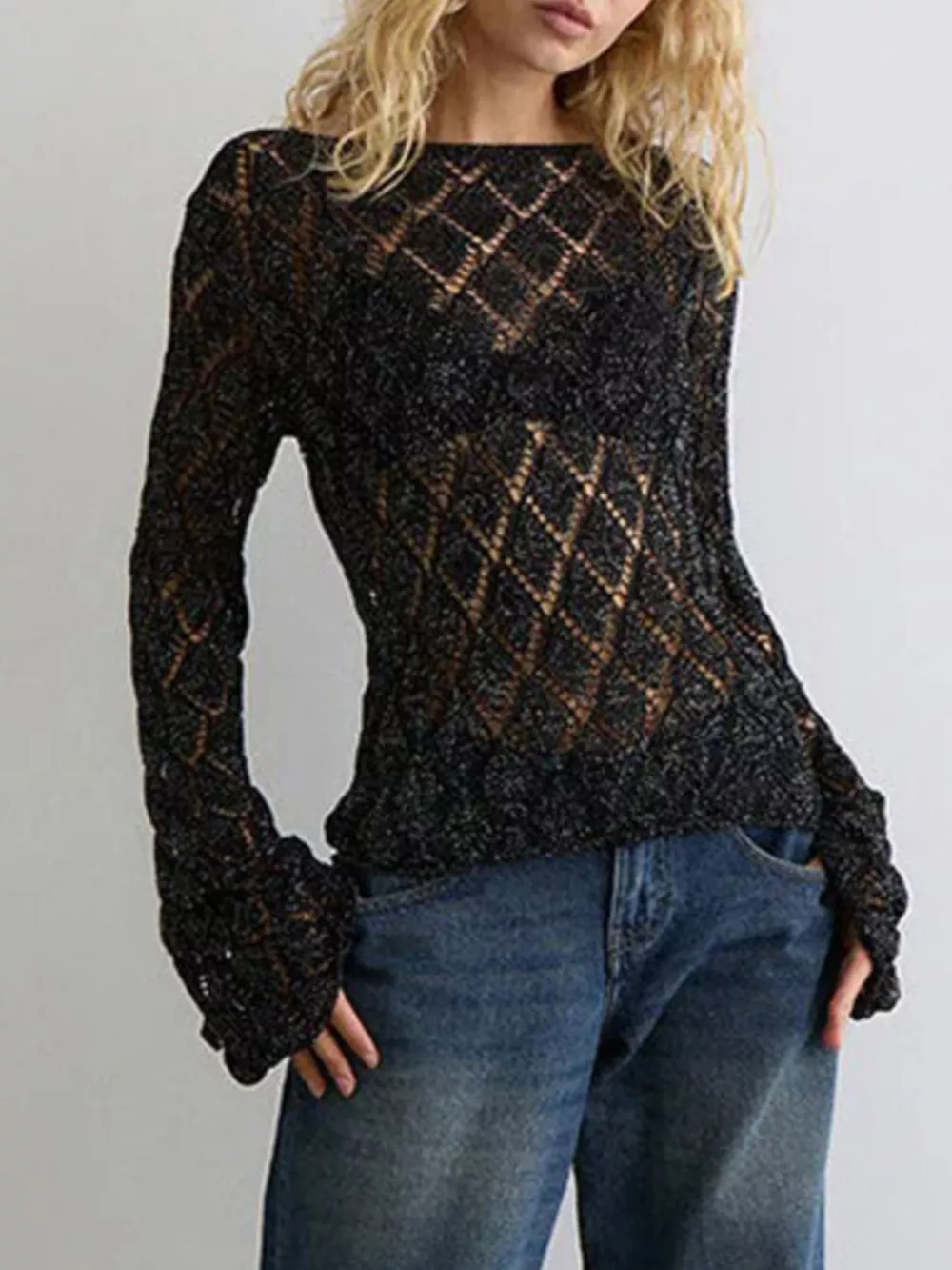 Openwork Long Sleeve Sweater, image 6