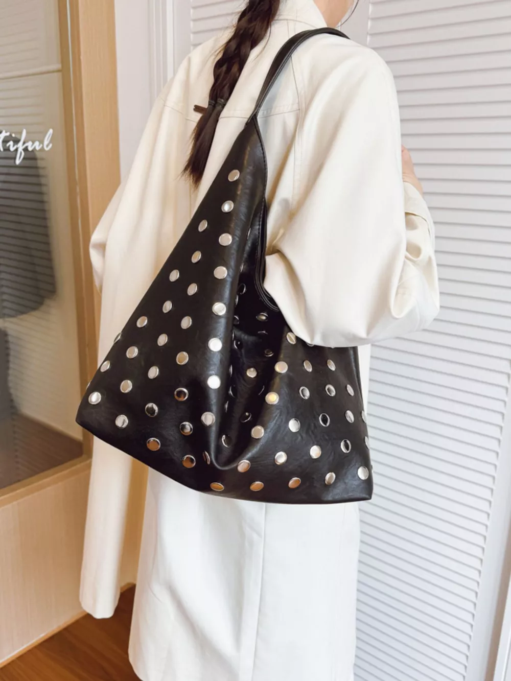 Studded Hobo Shoulder Bag, image 4