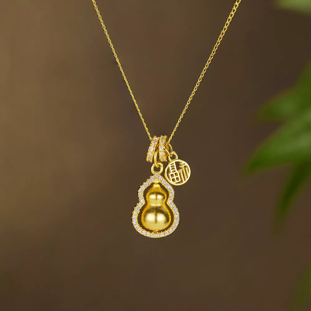 18K Gold-Plated Gourd Pendant Necklace, image 3