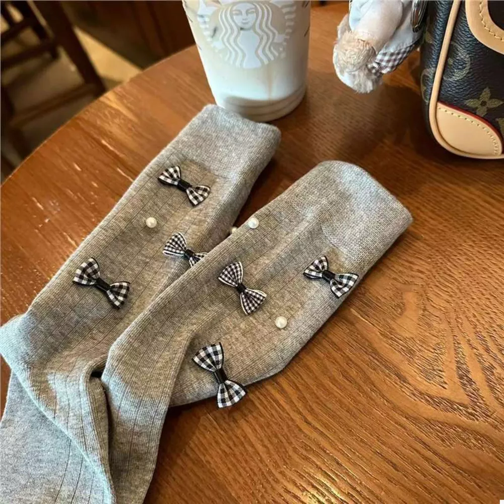 Pearl Detail Bow Crew Socks, image 5